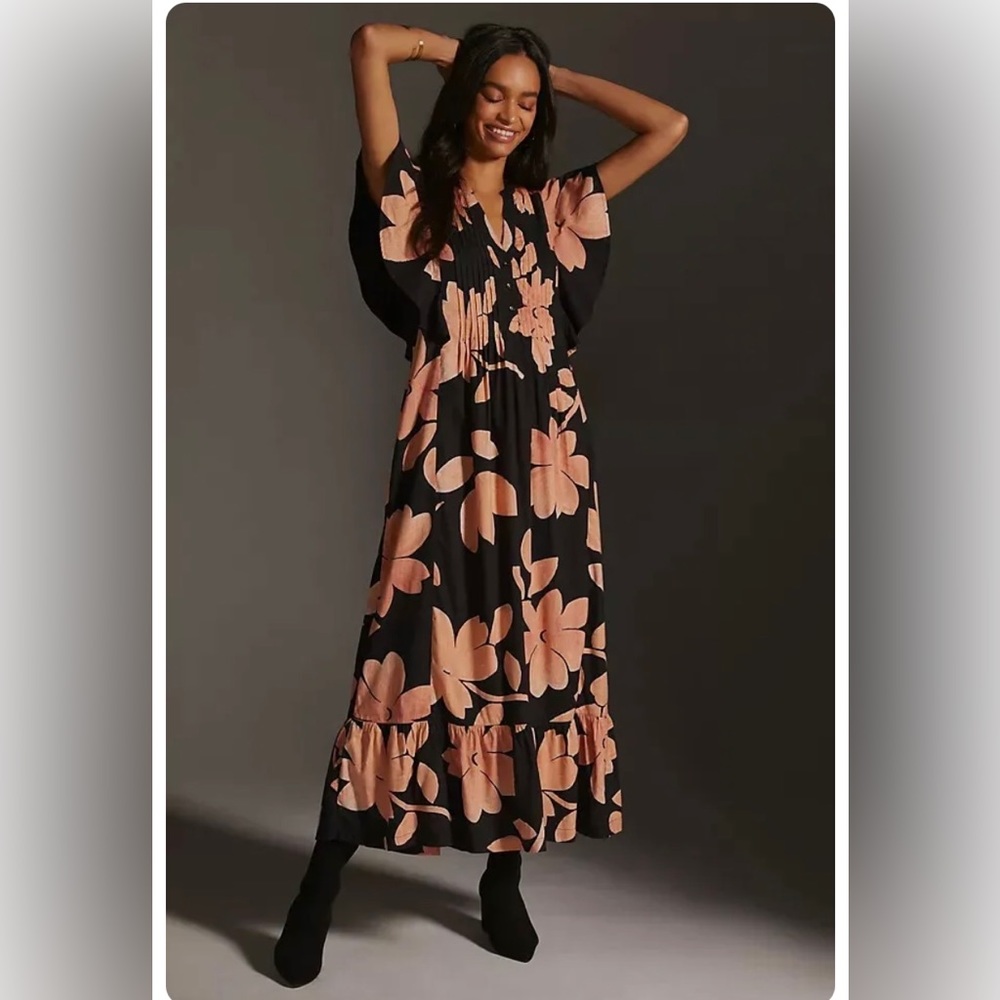Black & Peach Floral Maxi Dress - Women